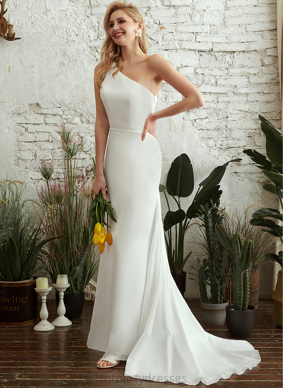 One-Shoulder Sweep Train Wedding Dresses Wedding Dress Trumpet/Mermaid Shaylee
