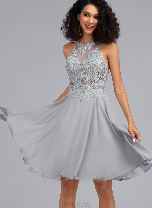 Prom Dresses Chiffon Neck With Kenzie Scoop Sequins A-Line Knee-Length