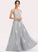 Fabric Lace Floor-Length Silhouette Neckline A-Line V-neck Length Embellishment Khloe Natural Waist Sleeveless Bridesmaid Dresses