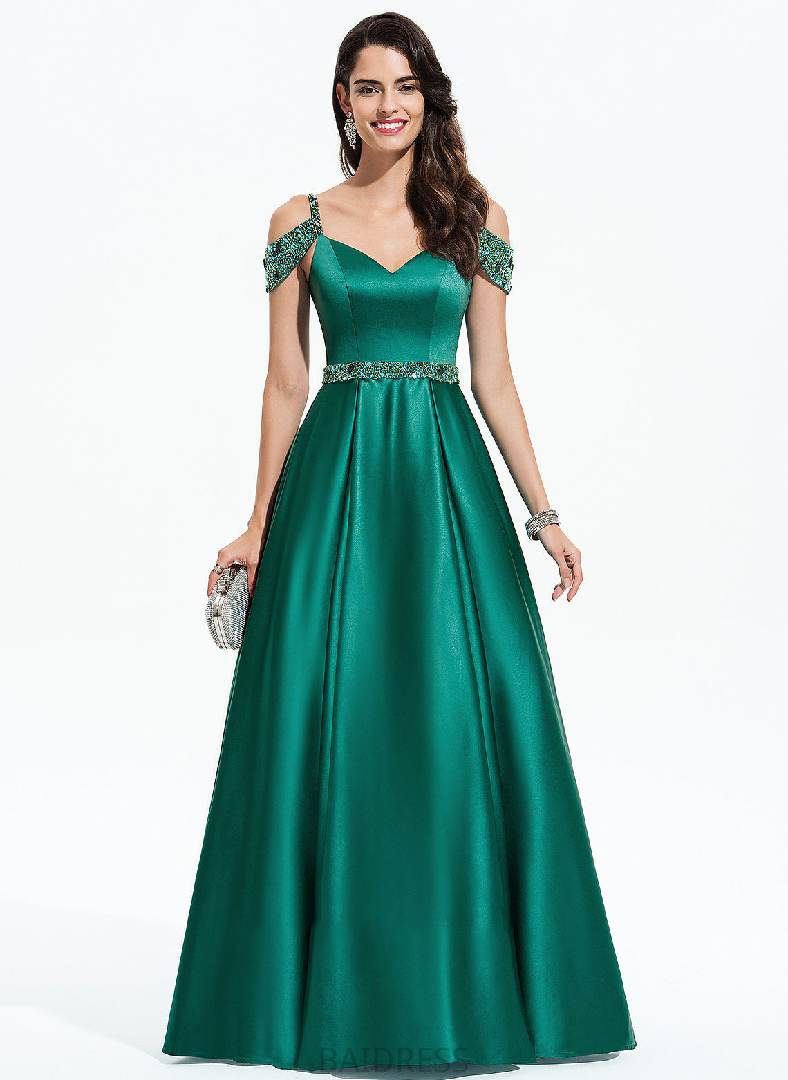 Beading Satin Sequins Myah Ball-Gown/Princess Floor-Length V-neck Prom Dresses With