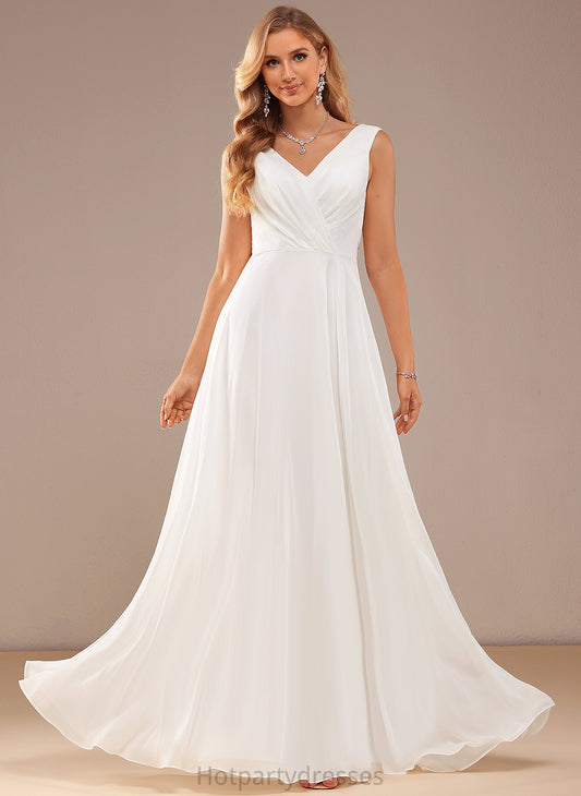 Floor-Length Wedding Lace Chiffon V-neck Dress Linda A-Line Wedding Dresses