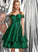 Prom Dresses Jewel With Satin A-Line Ruffle Off-the-Shoulder Knee-Length
