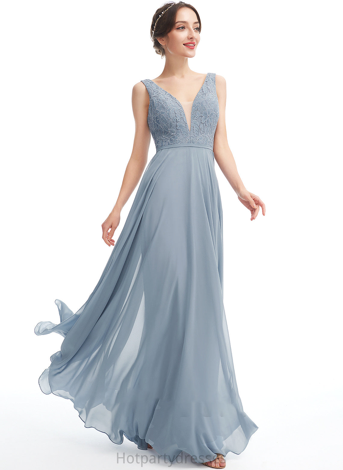 Neckline Fabric Floor-Length Length Straps V-neck A-Line Lace Silhouette Bailey Halter Floor Length Bridesmaid Dresses