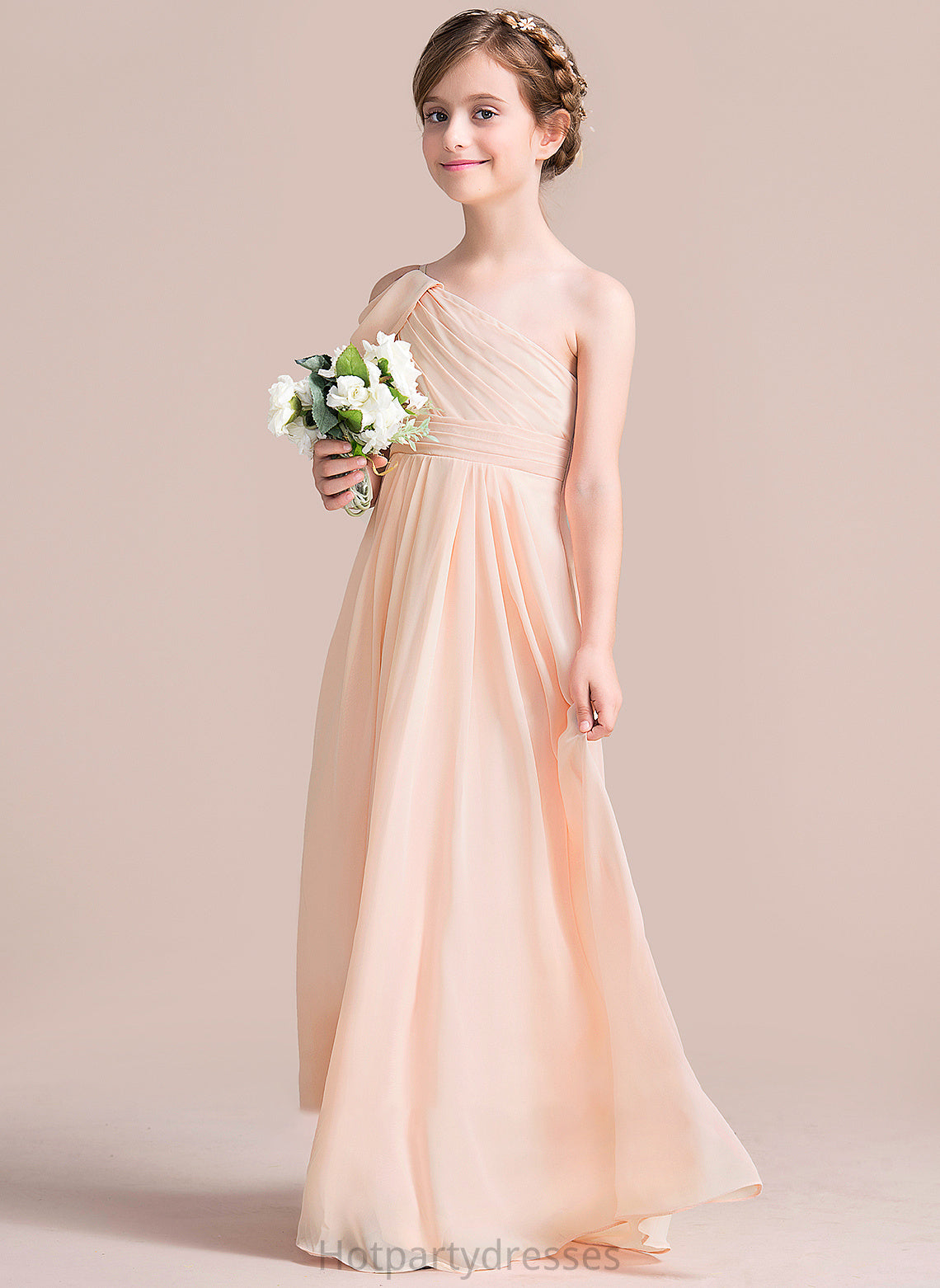 One-Shoulder Floor-Length Junior Bridesmaid Dresses Chiffon With Rayne Ruffle A-Line