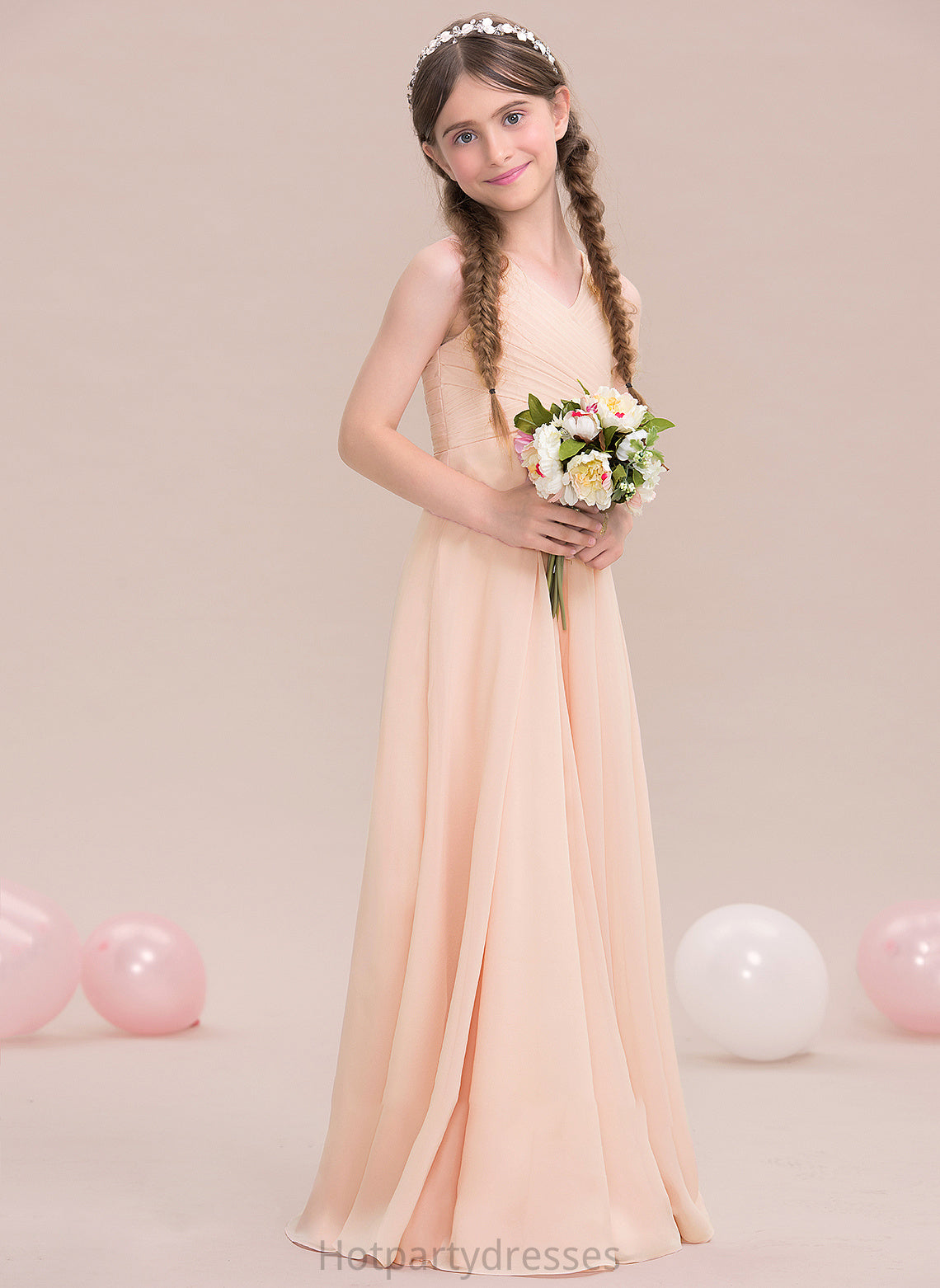 V-neck With Savannah Junior Bridesmaid Dresses Floor-Length A-Line Ruffle Chiffon