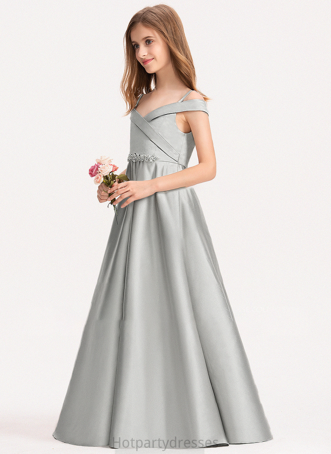 Floor-Length Rebekah Junior Bridesmaid Dresses Off-the-Shoulder Ball-Gown/Princess Satin