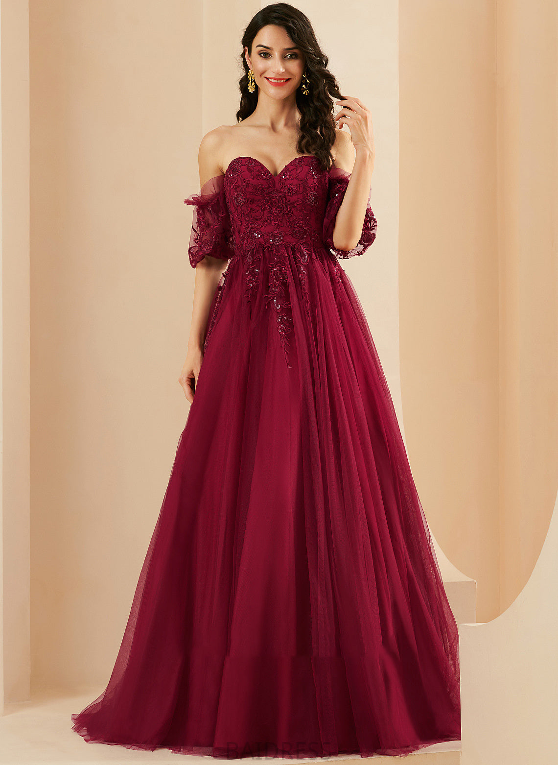 Prom Dresses Sequins Sweetheart With Tulle Sweep Ball-Gown/Princess Train Kali