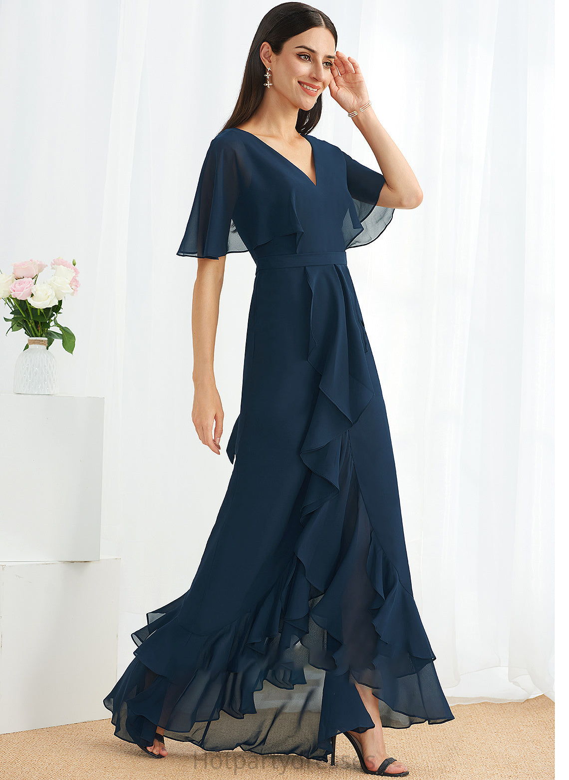 A-Line Length V-neck SplitFront Silhouette Fabric Neckline Embellishment Asymmetrical Anabelle Sleeveless A-Line/Princess Bridesmaid Dresses