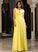 Length V-neck Embellishment Neckline Floor-Length Fabric A-Line Silhouette Ruffle Holly Sleeveless Natural Waist Bridesmaid Dresses