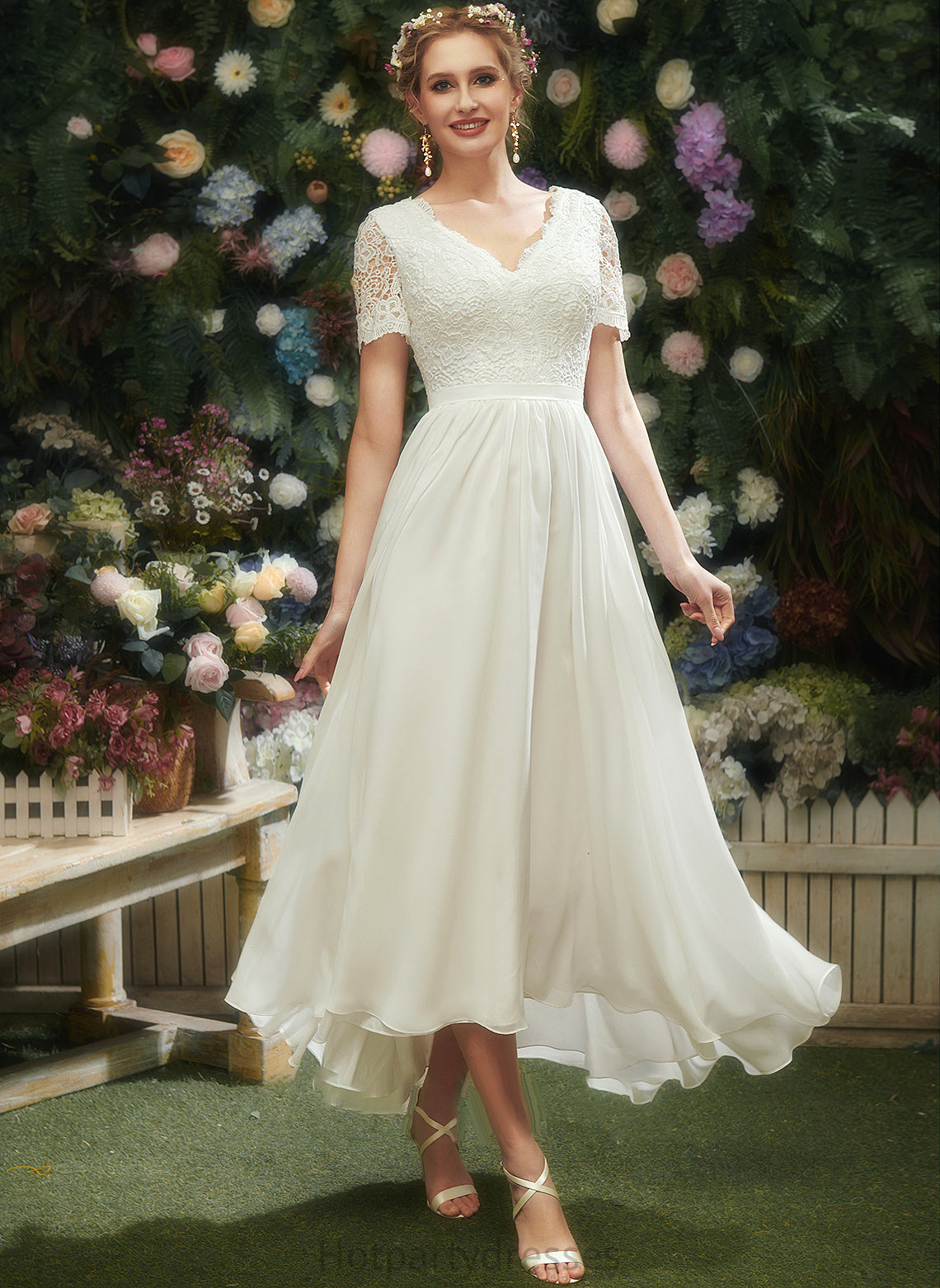 Dress Wedding Dresses Asymmetrical A-Line With V-neck Wedding Lace Miranda