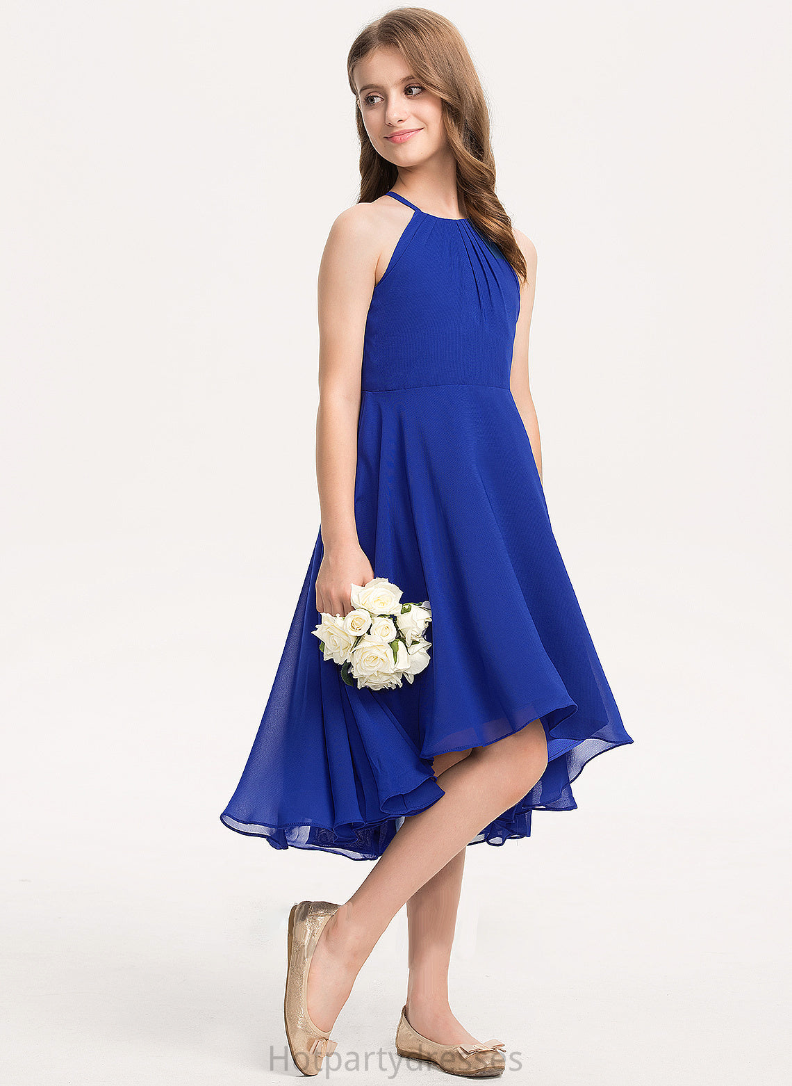 Chiffon Neck Scoop Cailyn Junior Bridesmaid Dresses Ruffle With Asymmetrical A-Line
