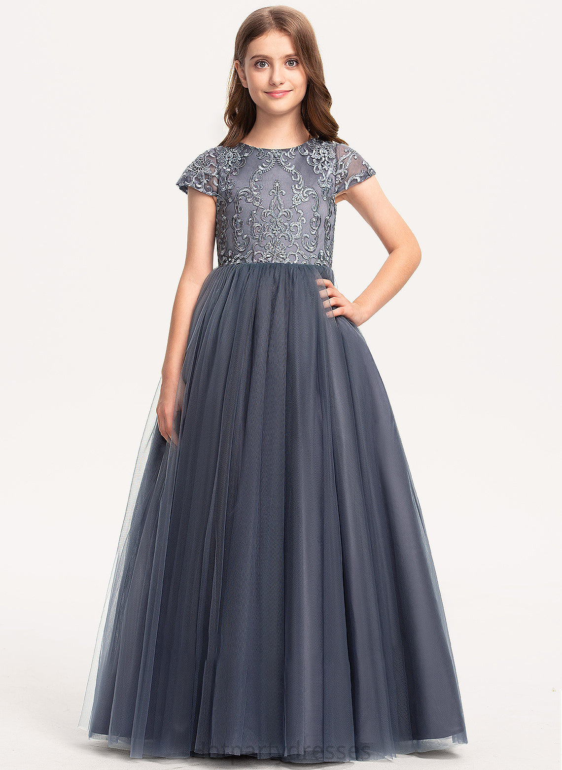 Lace Floor-Length Neck Tulle Charlee Junior Bridesmaid Dresses Ball-Gown/Princess Scoop