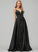 Floor-Length Satin Sequins Sylvia A-Line V-neck Prom Dresses With