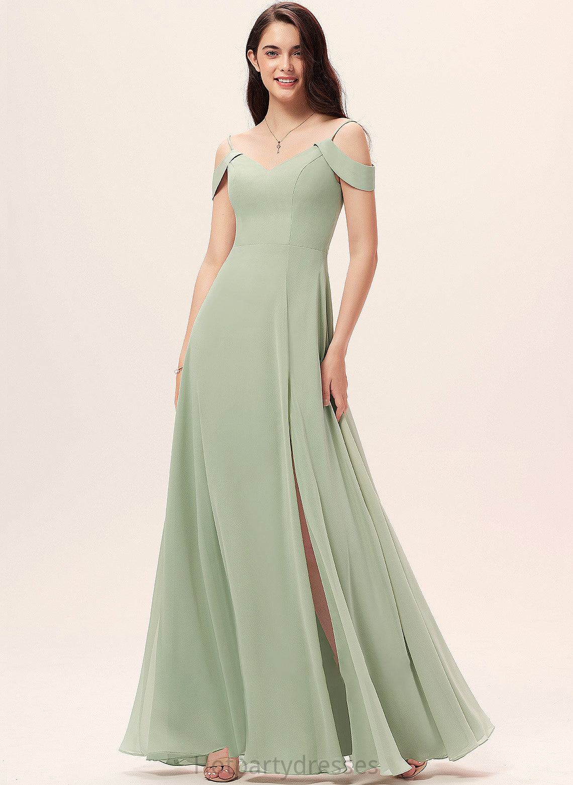 Neckline Embellishment Fabric V-neck Floor-Length SplitFront A-Line Silhouette Length Whitney Floor Length A-Line/Princess Bridesmaid Dresses