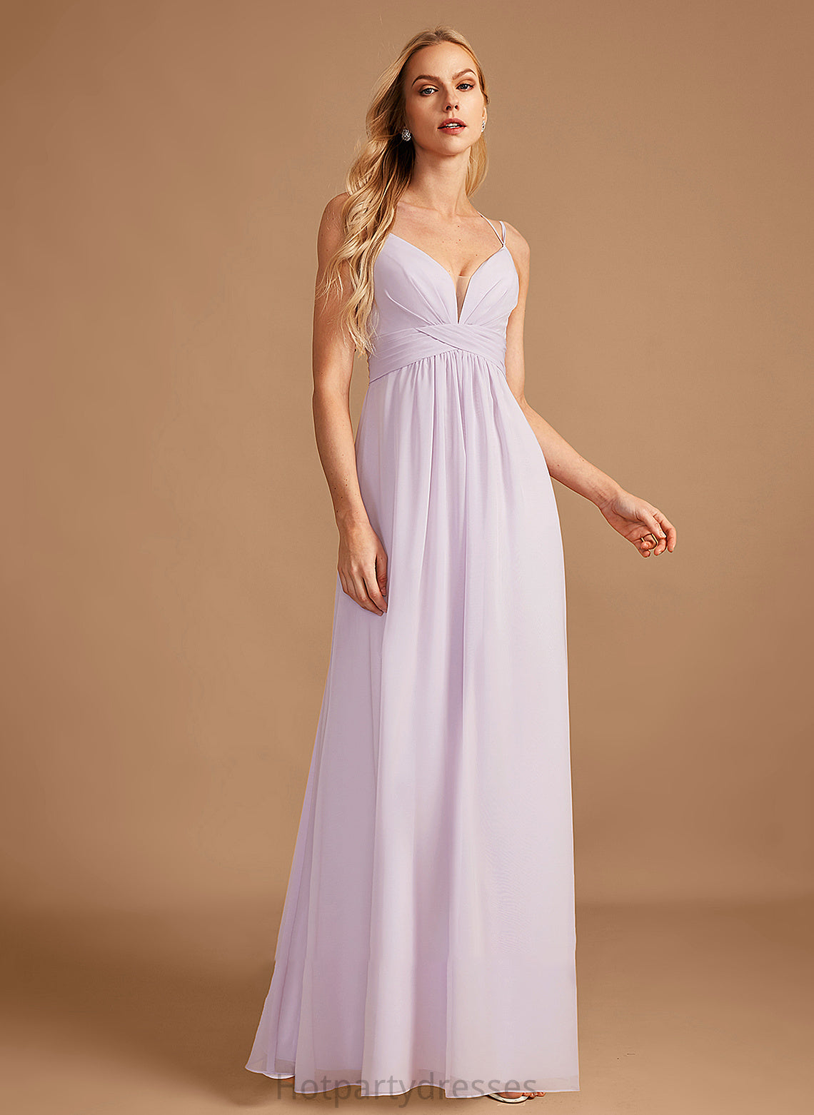 V-neck Floor-Length Fabric Embellishment Length Neckline Ruffle A-Line Silhouette Luciana Sleeveless A-Line/Princess Bridesmaid Dresses