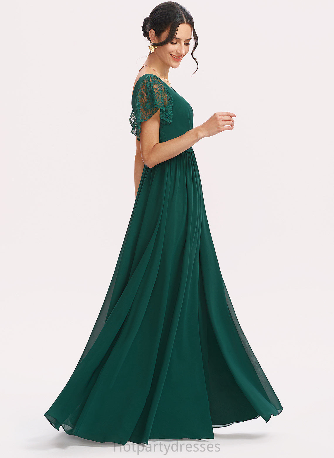 V-neck Length A-Line Lace Silhouette Embellishment Fabric Neckline SplitFront Floor-Length Carley Trumpet/Mermaid Bridesmaid Dresses