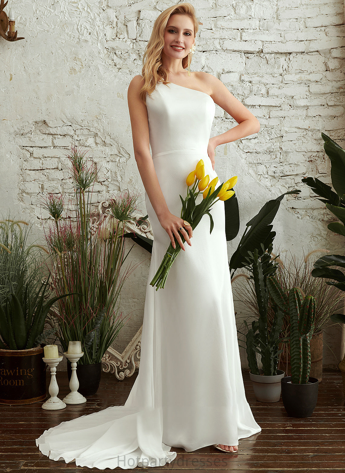 One-Shoulder Sweep Train Wedding Dresses Wedding Dress Trumpet/Mermaid Shaylee