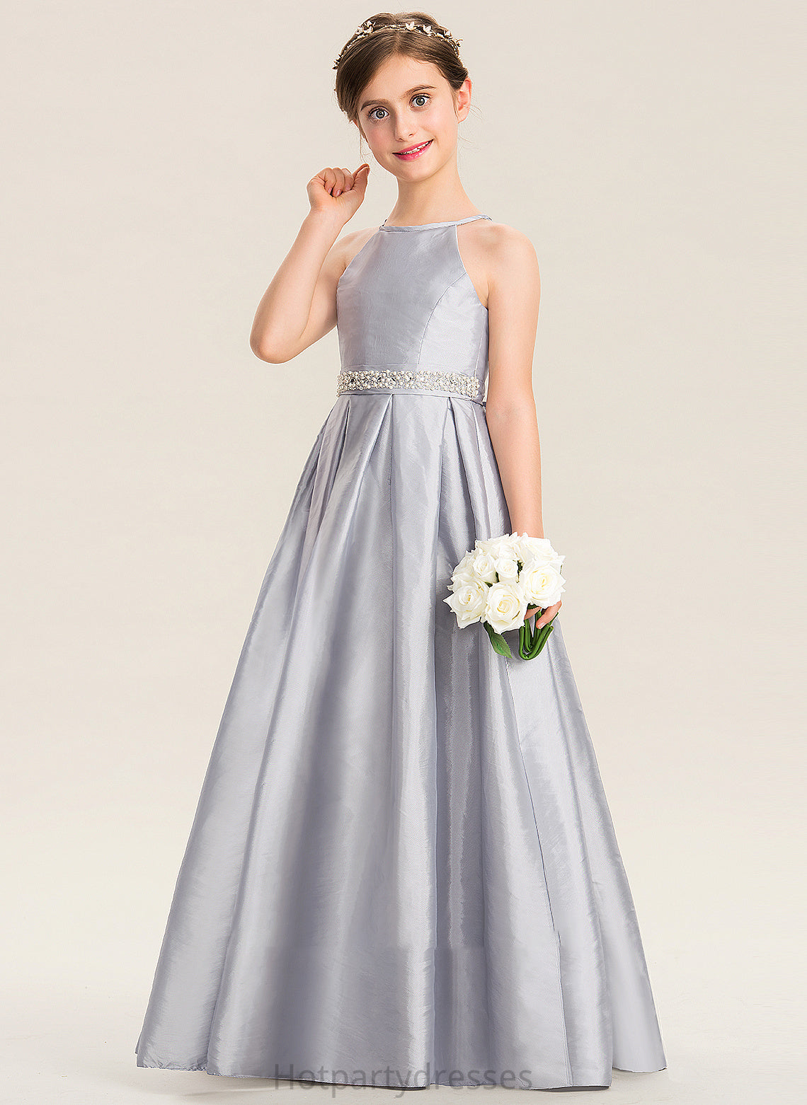 With Scoop Alessandra Floor-Length Bow(s) A-Line Neck Junior Bridesmaid Dresses Beading Taffeta