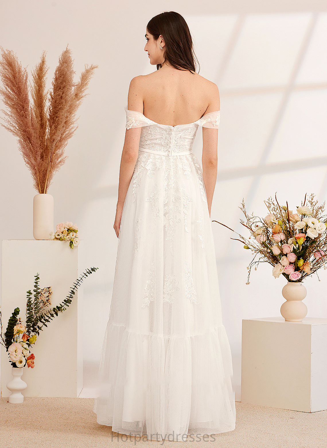 Floor-Length Sequins Parker Dress With Beading Wedding Wedding Dresses A-Line Off-the-Shoulder