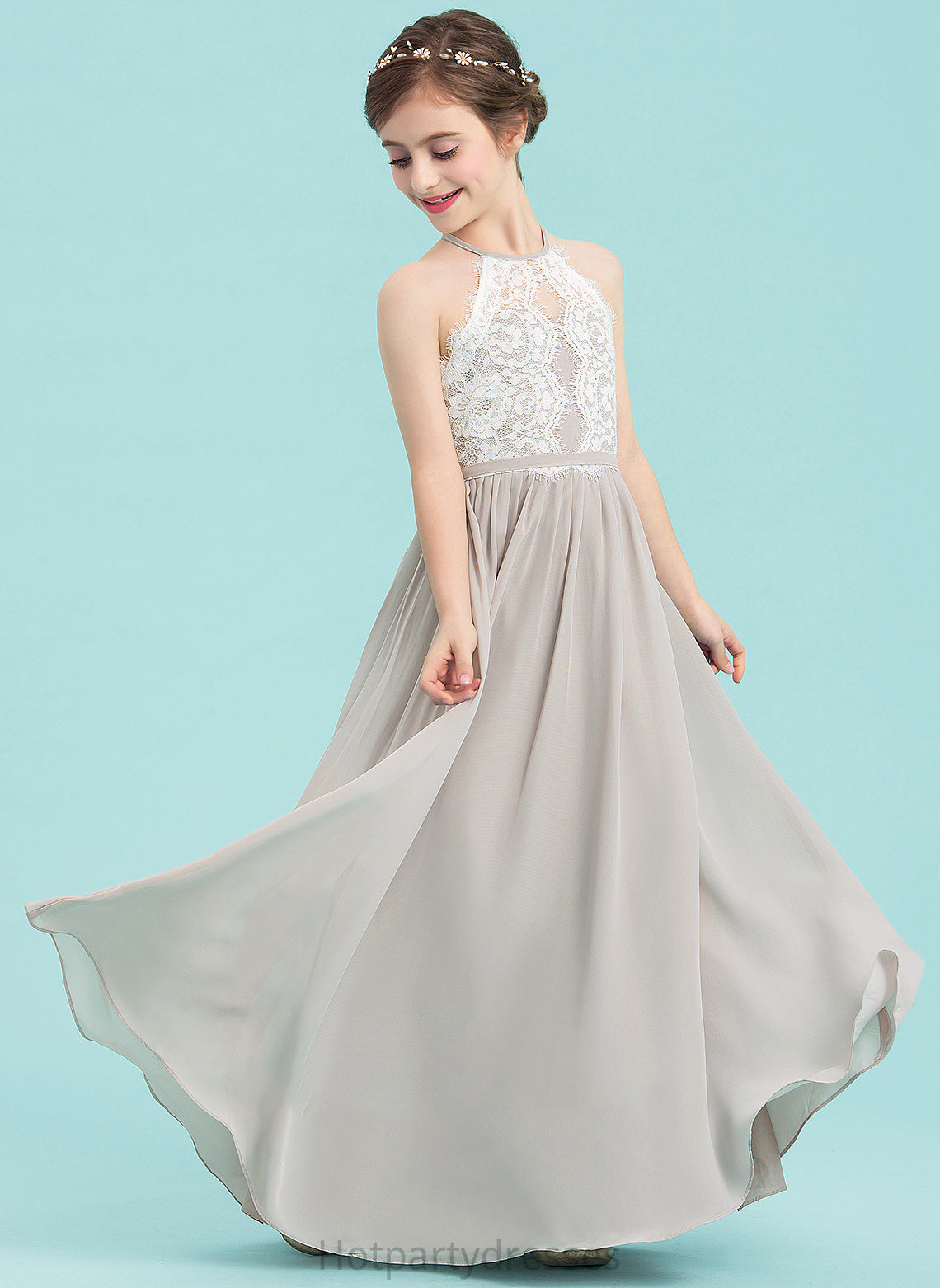 Junior Bridesmaid Dresses Alondra Floor-Length A-Line Scoop Chiffon Neck