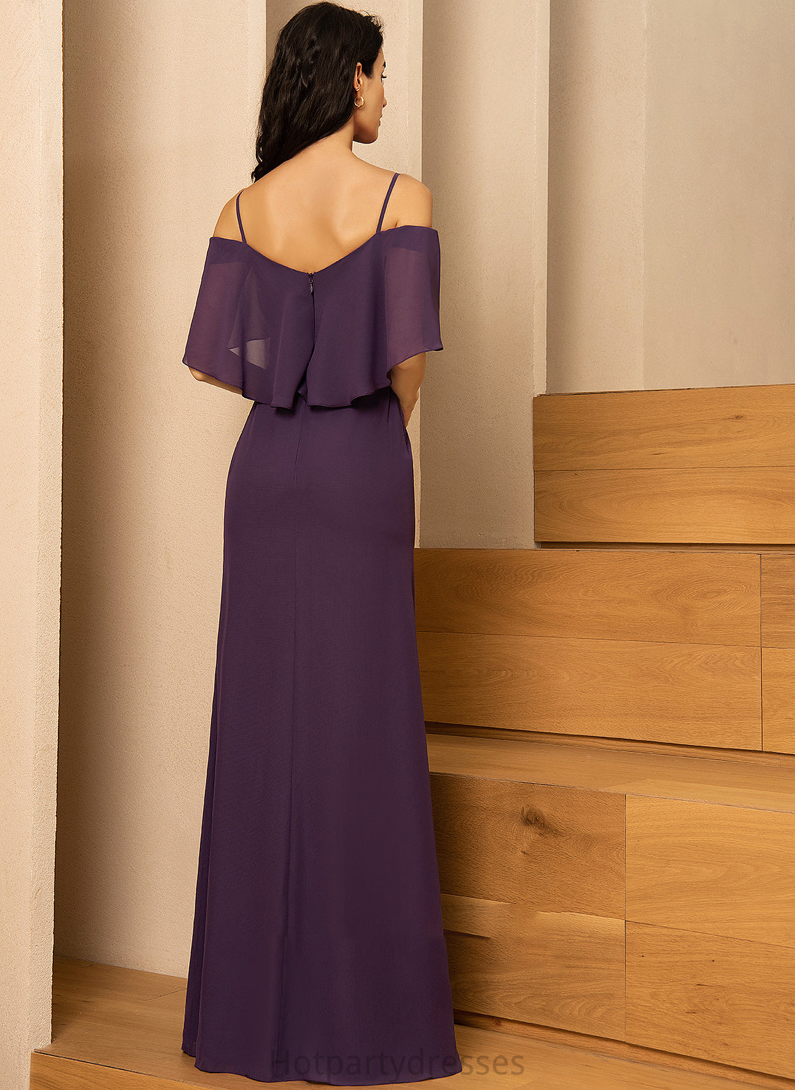 Floor-Length Silhouette SplitFront Fabric Off-the-Shoulder Length Neckline Embellishment Sheath/Column Regina Floor Length V-Neck Bridesmaid Dresses