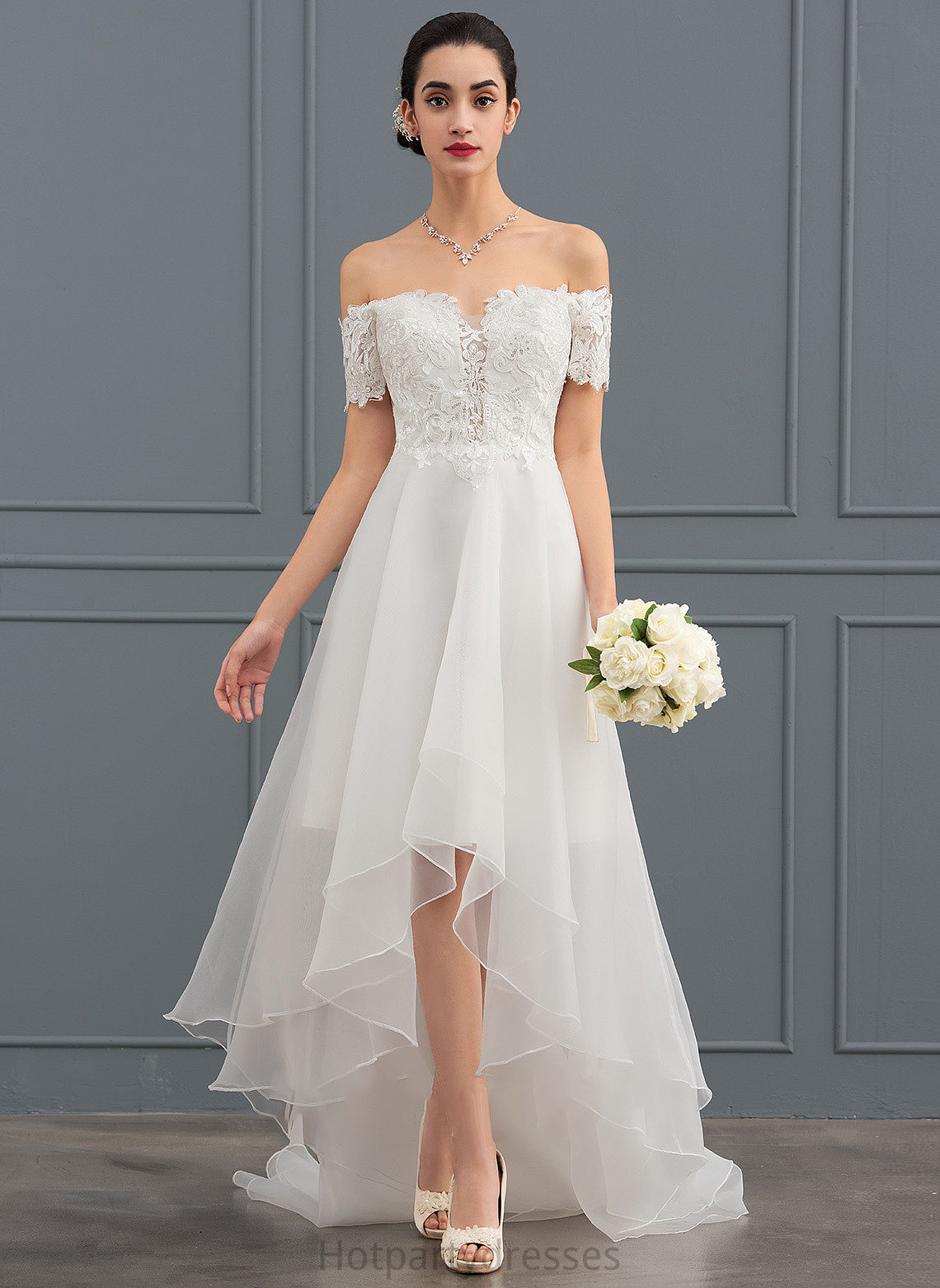 Wedding With Asymmetrical Dress Organza Sequins Wedding Dresses A-Line Sanai