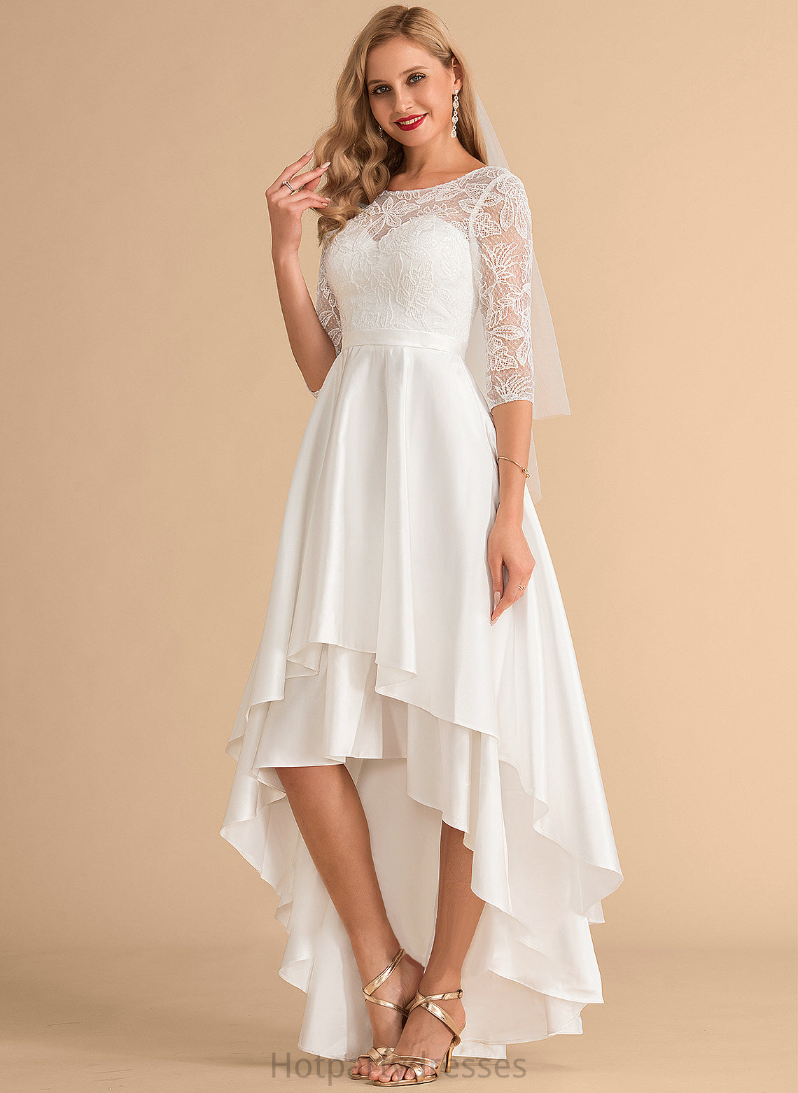 Neck Wedding Dresses Scoop Eve Asymmetrical Dress A-Line Satin Lace Wedding