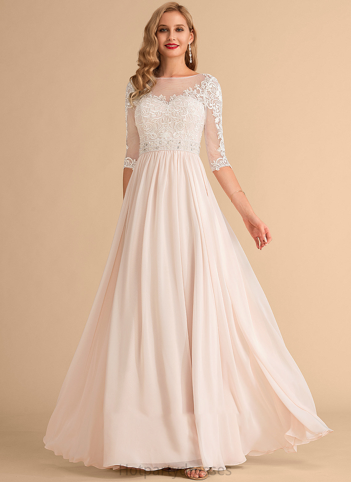 Lace Beading With Dress Floor-Length Wedding Wedding Dresses Illusion Sequins Novia Chiffon A-Line