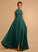 Lace Neck With Floor-Length A-Line Prom Dresses Sequins Jamya Front Scoop Split Chiffon