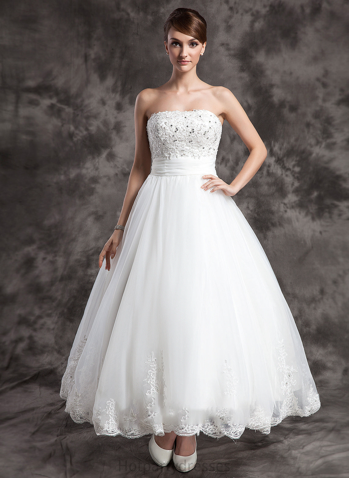 Wedding Organza Wedding Dresses Beading Ankle-Length Strapless Satin Lace Ball-Gown/Princess Dress With Yaretzi