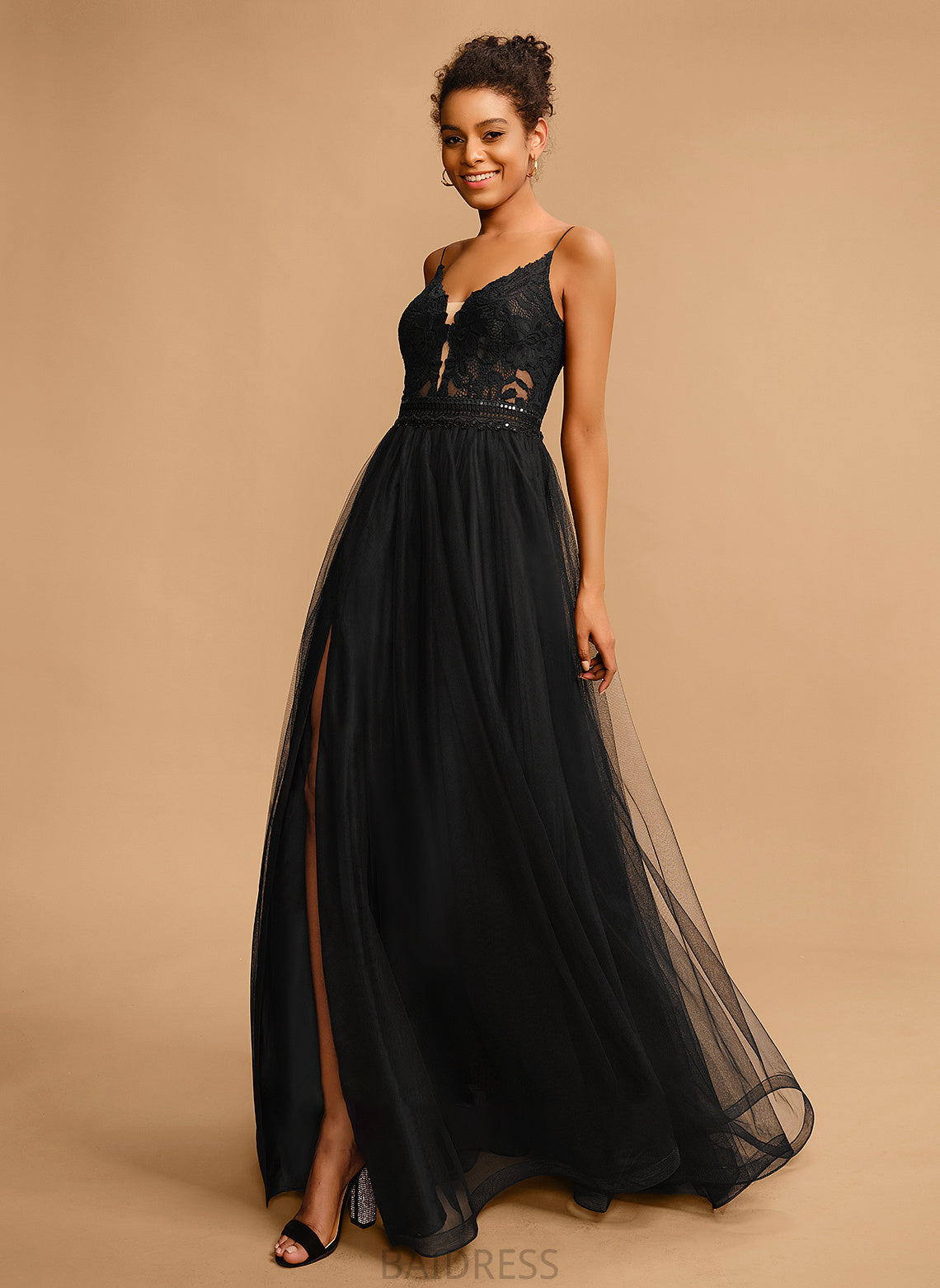 Floor-Length V-neck Sequins With Ball-Gown/Princess Tulle Prom Dresses Lace Zara