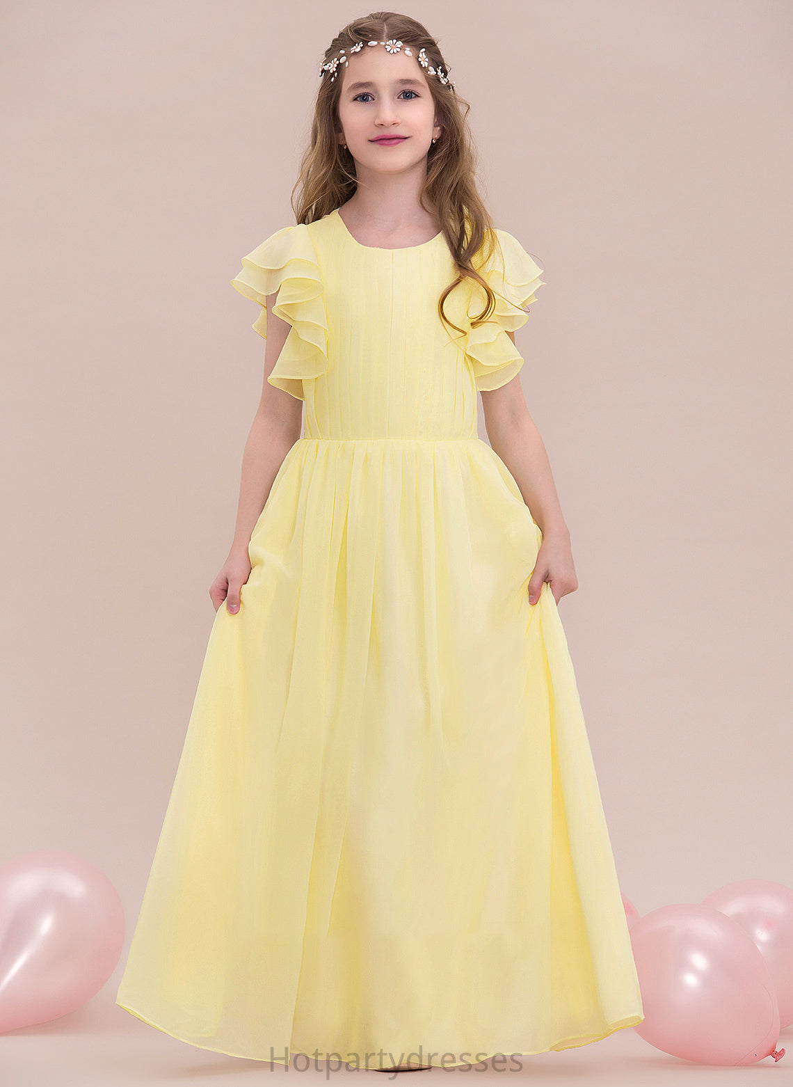 Junior Bridesmaid Dresses A-LineScoopNeckFloor-LengthChiffonJuniorBridesmaidDressWithRuffleCascadingRuffles#123850 Laila