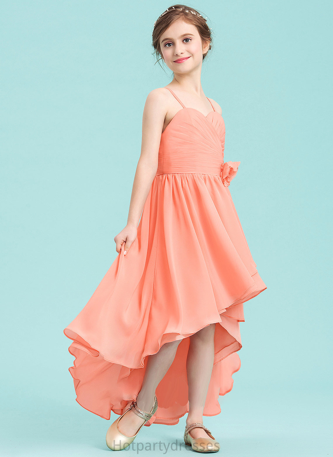 With Junior Bridesmaid Dresses Ruffle Chiffon A-Line Emely Sweetheart Flower(s) Asymmetrical