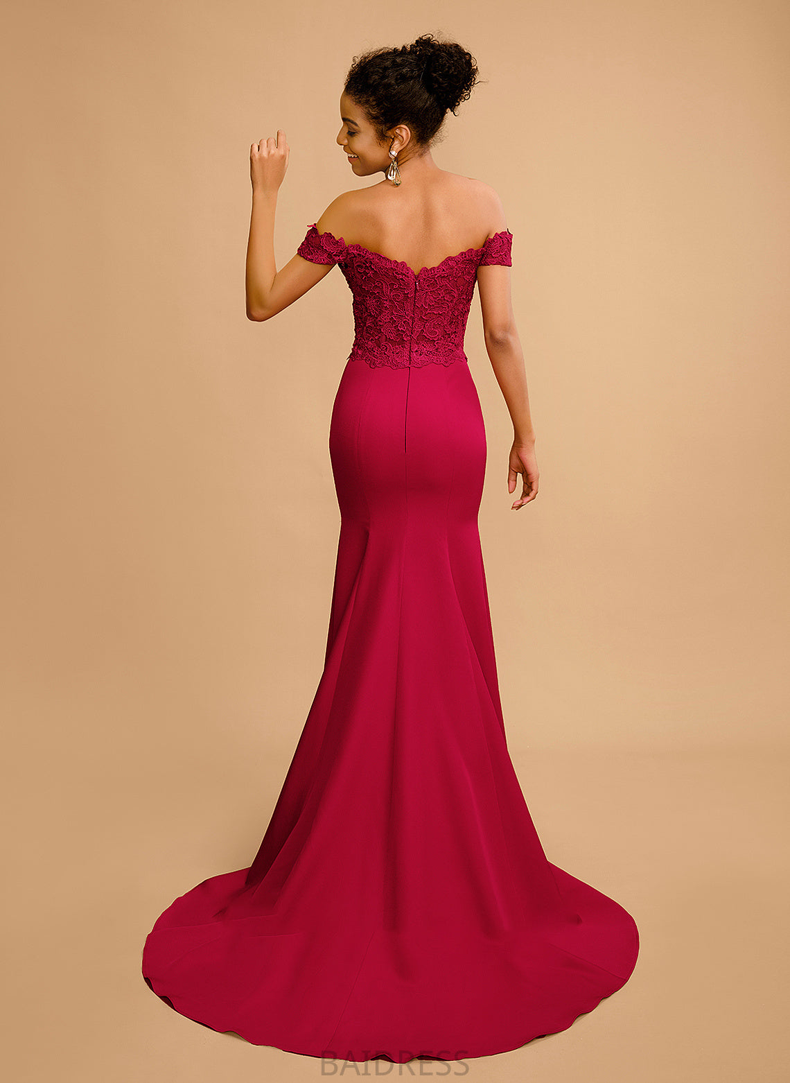 Floor-Length Off-the-Shoulder With Prom Dresses Trumpet/Mermaid Bailee Stretch Sequins Crepe