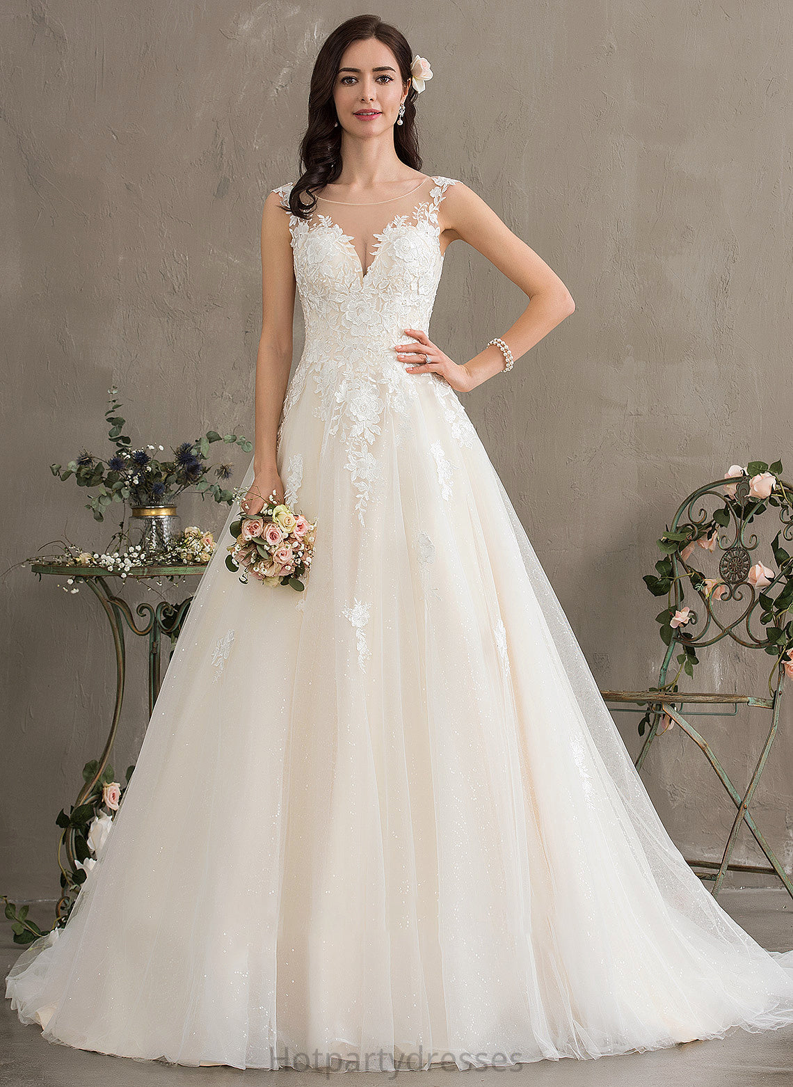 Illusion Wedding Dresses Dress Court Ball-Gown/Princess Kasey Tulle Train Wedding
