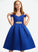 Knee-Length A-Line With Beading Braelyn Bow(s) Off-the-Shoulder Satin Junior Bridesmaid Dresses