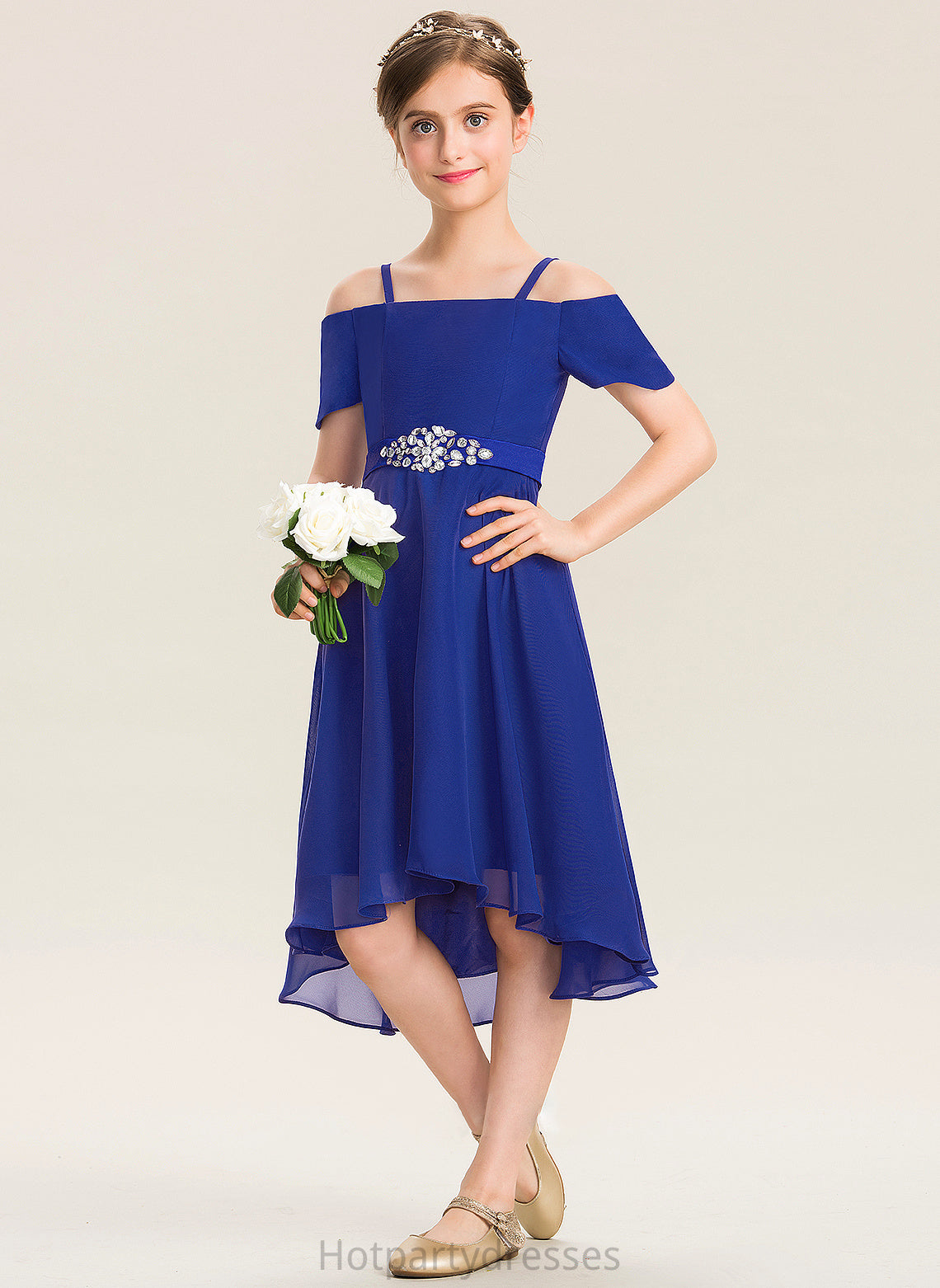Bow(s) A-Line Mila Off-the-Shoulder Asymmetrical With Junior Bridesmaid Dresses Chiffon Beading