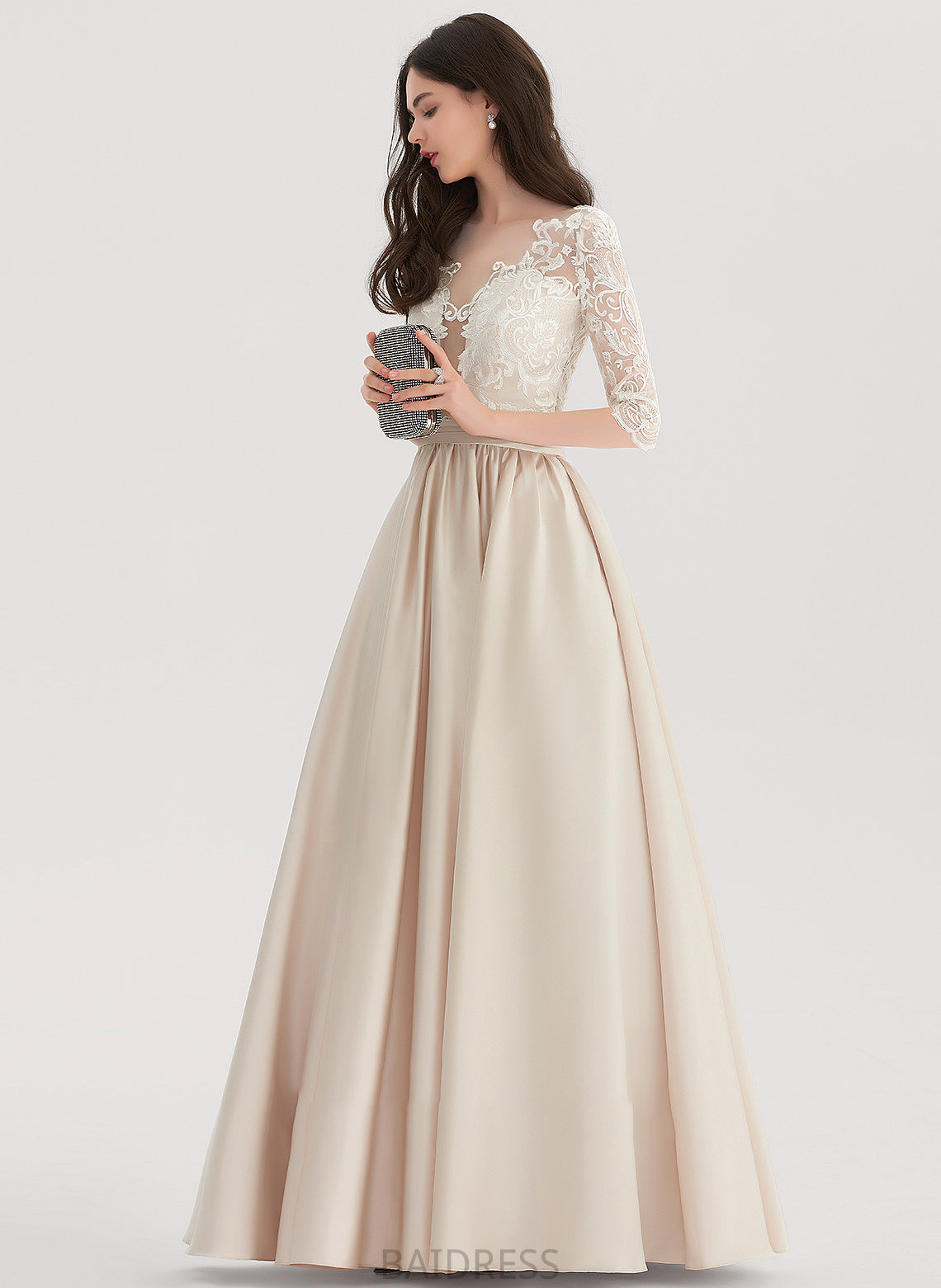 Neck Ball-Gown/Princess Satin Prom Dresses Jazmine Floor-Length Scoop