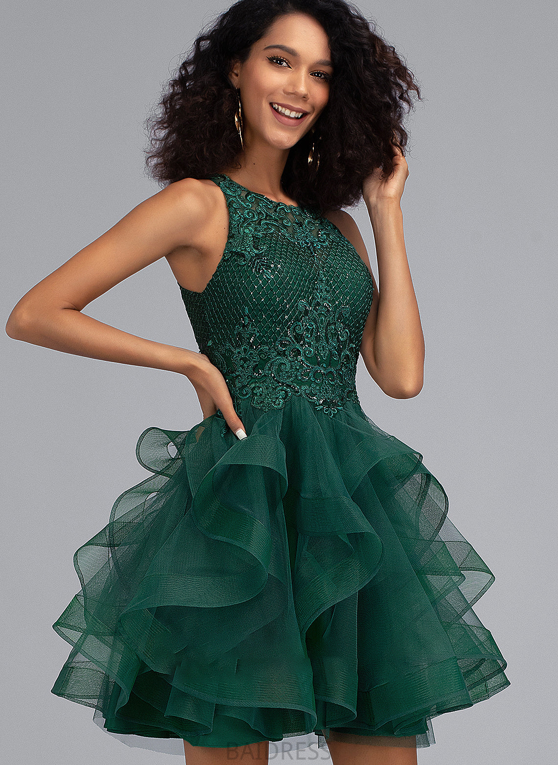 Short/Mini Scoop Sequins Prom Dresses Neck With Ball-Gown/Princess Fatima Tulle