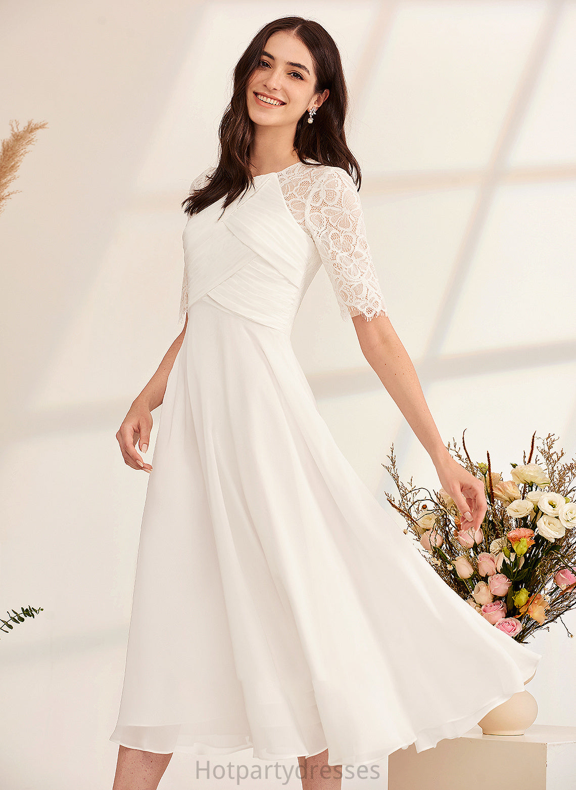 Wedding Beading Wedding Dresses Tea-Length A-Line Nydia With Dress