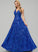 Camille Prom Dresses Sequins Floor-Length V-neck A-Line With Sequined