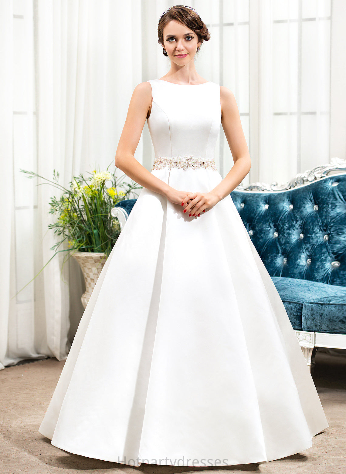 Wedding Dress Sequins Floor-Length With Beading Wedding Dresses Ball-Gown/Princess Neck Scoop Satin Amaris