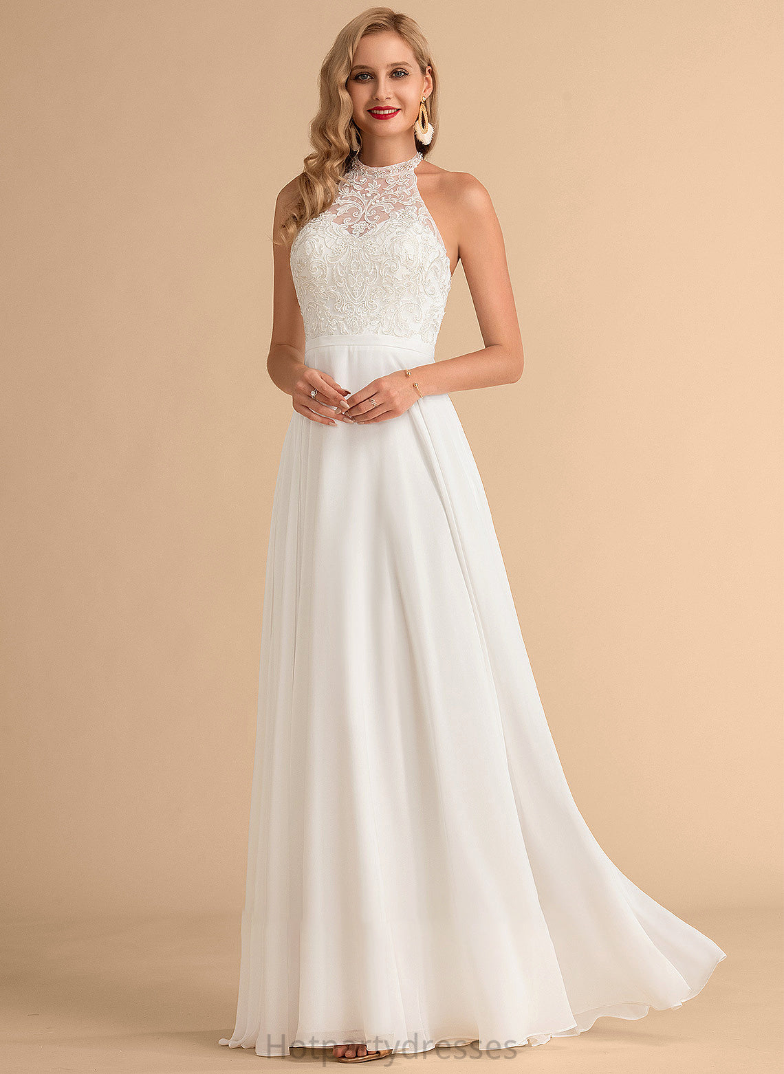 Dress A-Line Floor-Length Wedding Dresses Chiffon High Kristen Neck Wedding