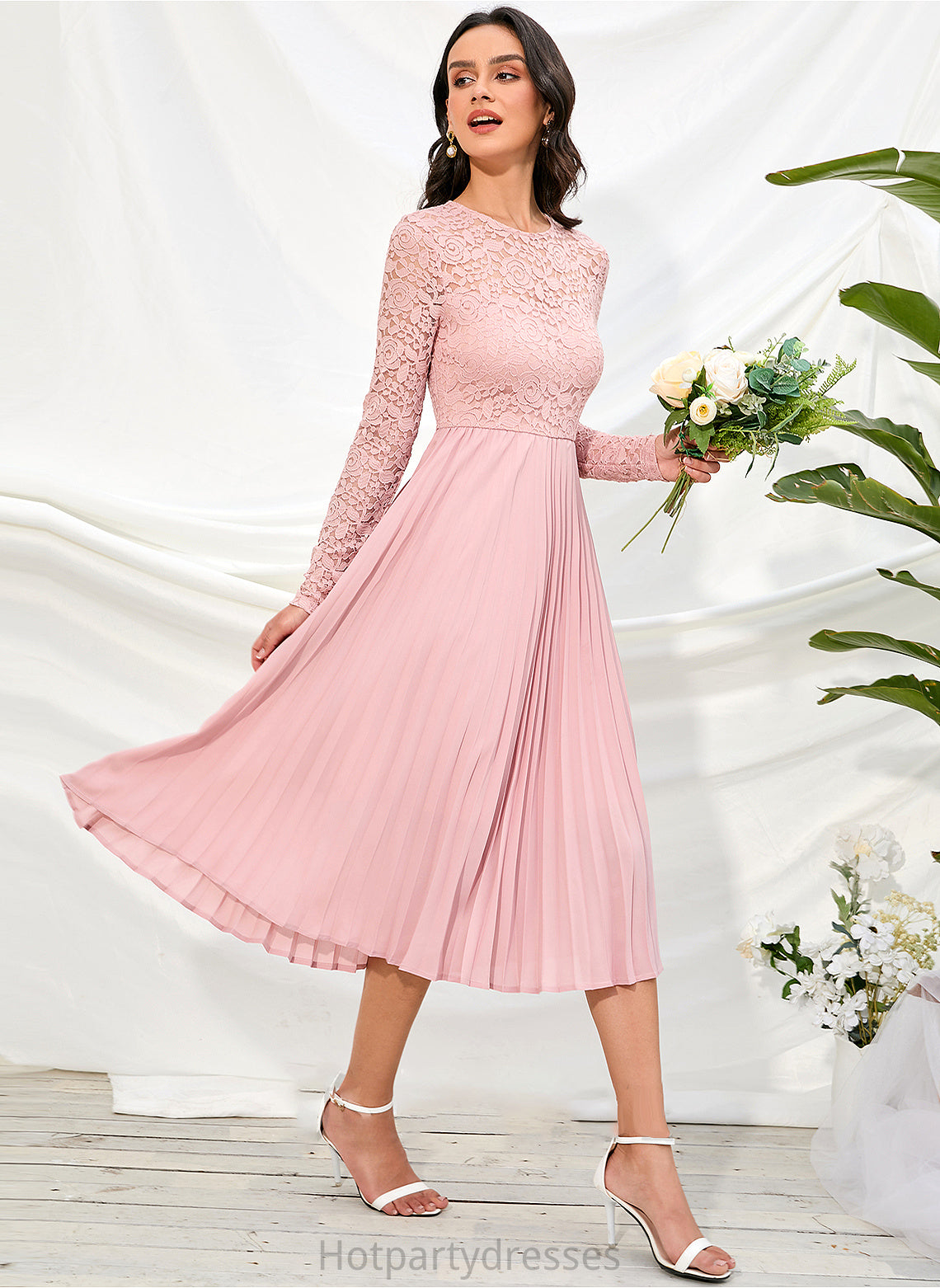 Sleeve Fabric Sleeves Knee-Length Length Straps Lace Silhouette A-Line Elianna Sleeveless Floor Length Bridesmaid Dresses