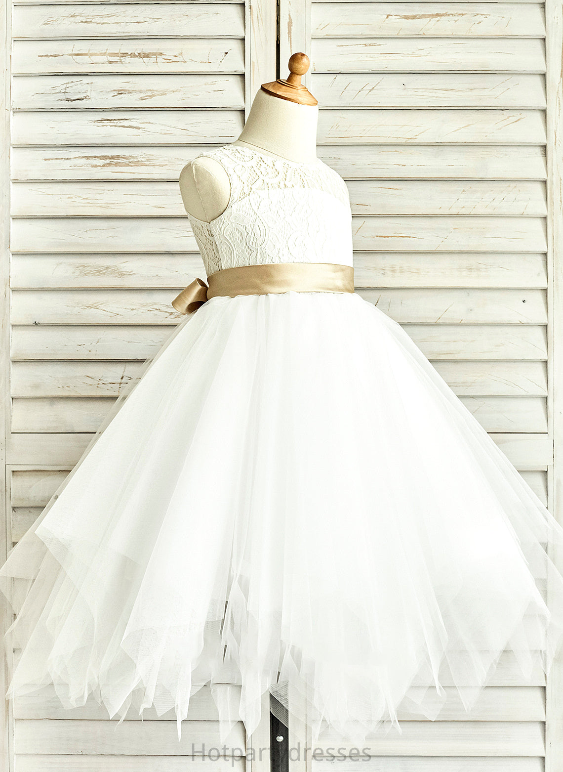 Junior Bridesmaid Dresses Tulle Neck With Scoop Joanna Tea-Length Sash A-Line