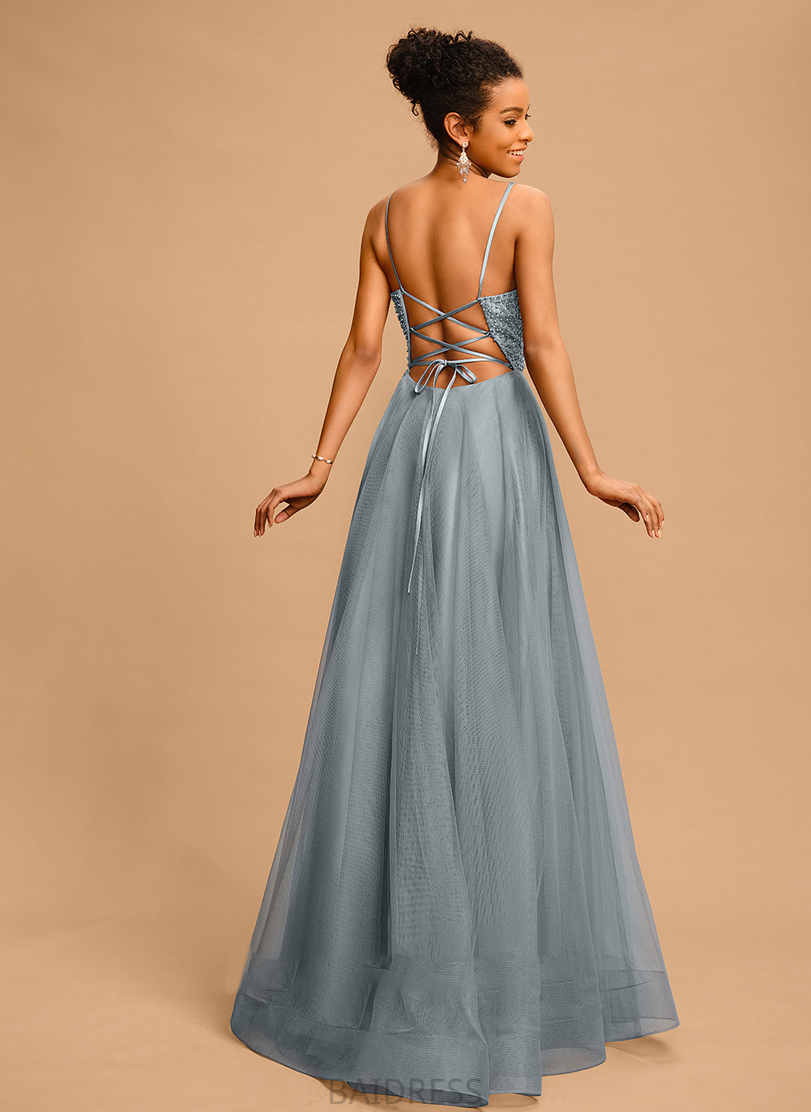 Floor-Length Neckline Square Beading Prom Dresses Ball-Gown/Princess Kaley With Tulle Sequins
