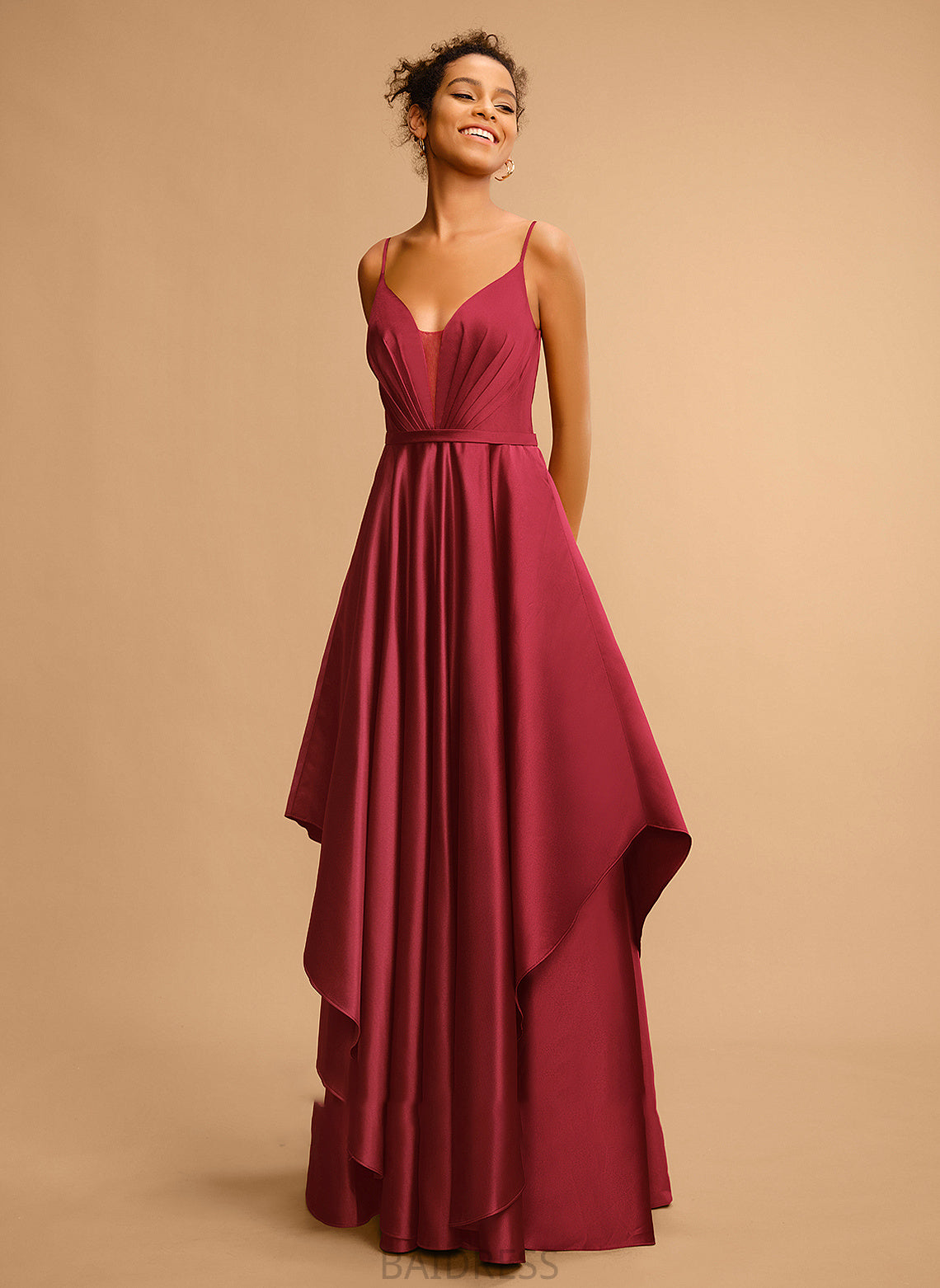 V-neck Prom Dresses Floor-Length Ball-Gown/Princess Satin Amya