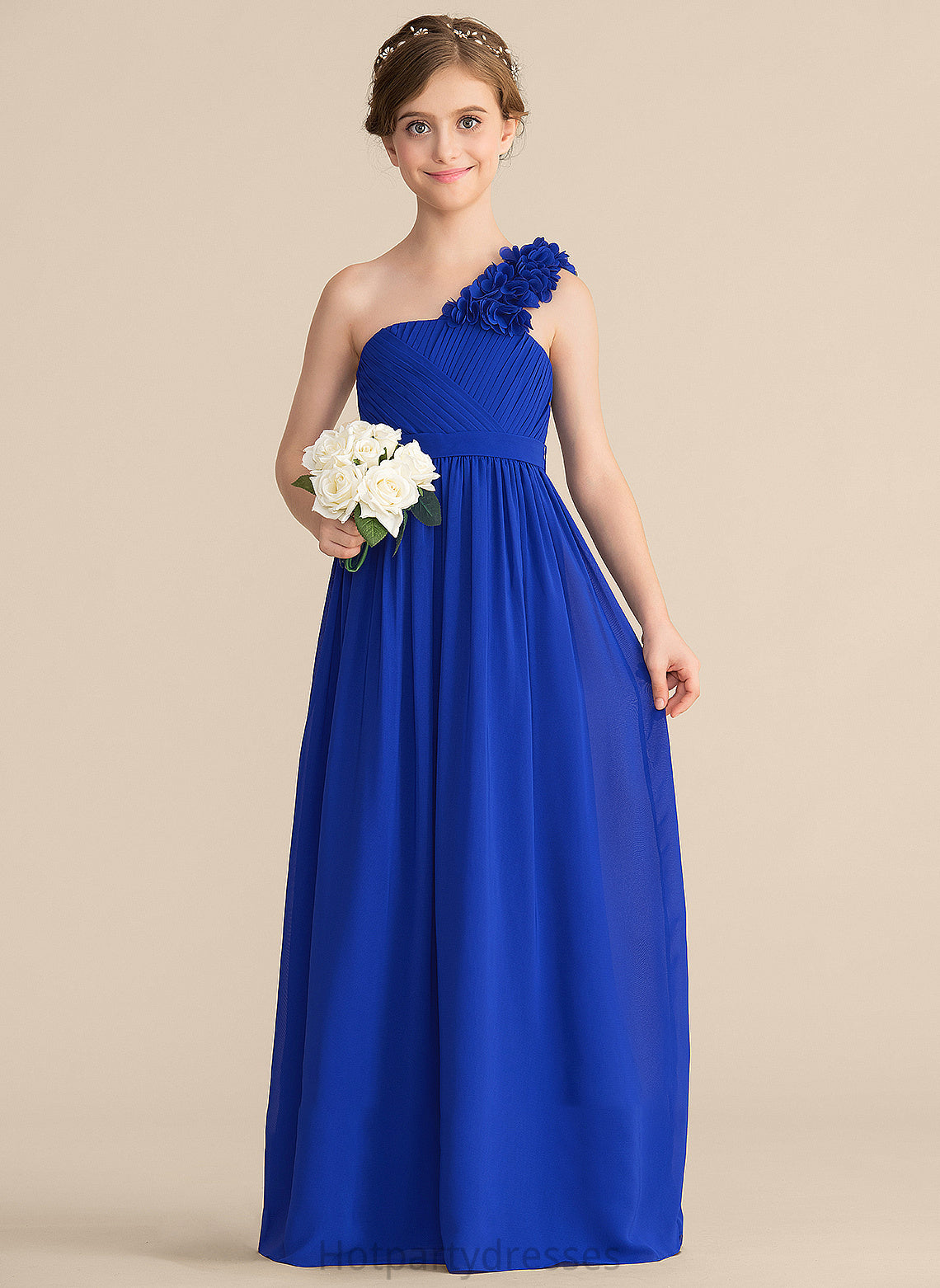 Kallie A-Line Flower(s) Junior Bridesmaid Dresses One-Shoulder With Chiffon Ruffle Floor-Length