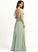 Floor-Length V-neck Embellishment Silhouette A-Line Ruffle Neckline Fabric Length Greta Tea Length Half Sleeves Bridesmaid Dresses