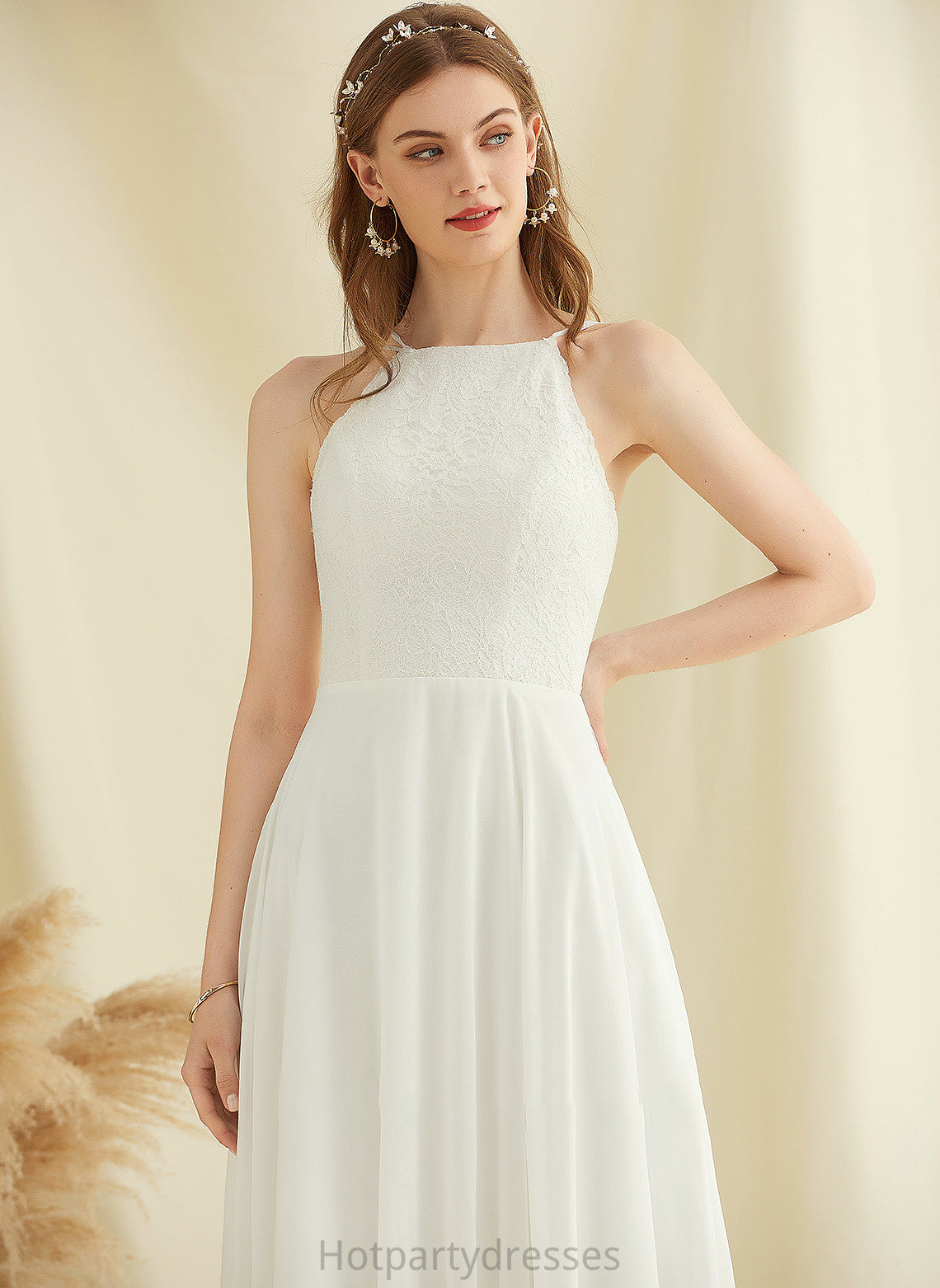 Lace Pockets With Neck A-Line Scoop Wedding Dresses Wedding Floor-Length Dress Mikaela Chiffon